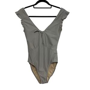 Marina West Athens One Piece Ruffle Swimsuit in Light Beige Gray - Size M